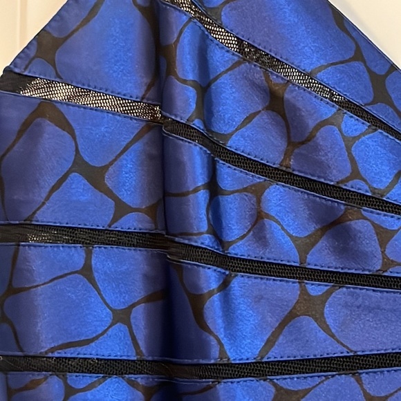 ElizaJ Cocktail Mini Dress, Blue/Black, Sheer Cutout Snake Print Goth Silky - Picture 3 of 13